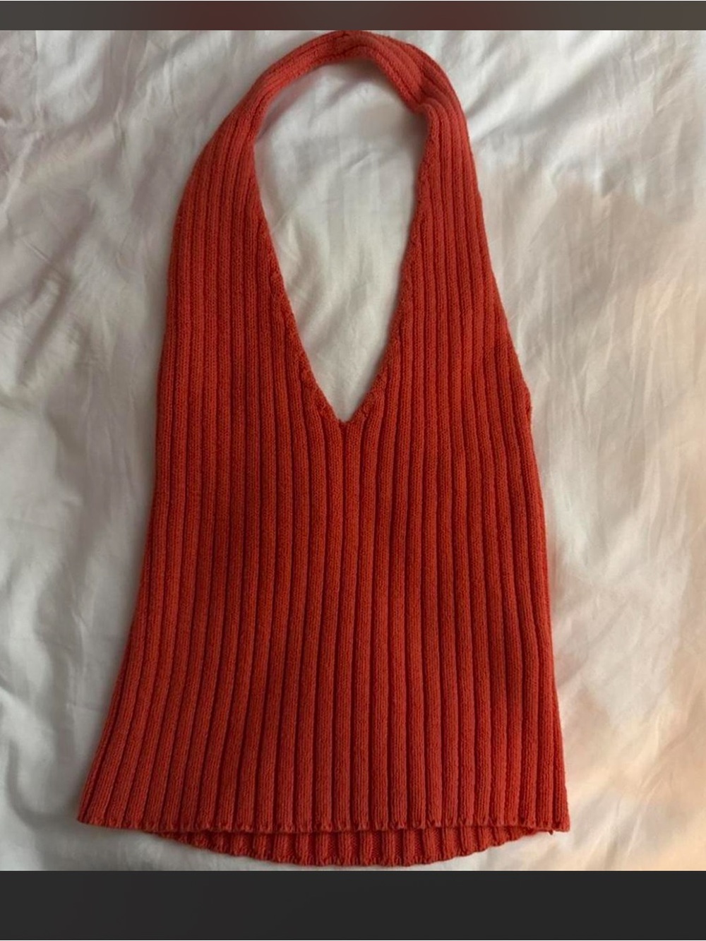 Forever 21 Orange Ribbed V-Neck Halter Top